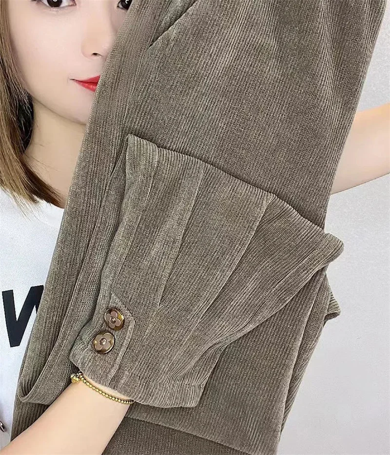 Corduroy Velvet Lined Warm Harem Ankle-length Pants Winter Thicken Women New Jogger Pantalones Casual Snow Wear Sweatpants