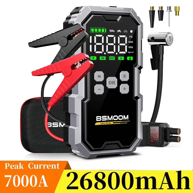 Car Jump Starter Air Pump 150PSI Tyre Compressor 7000A/6000A Starter Device 26800mAh Power bank Cars Battery Starters Starting