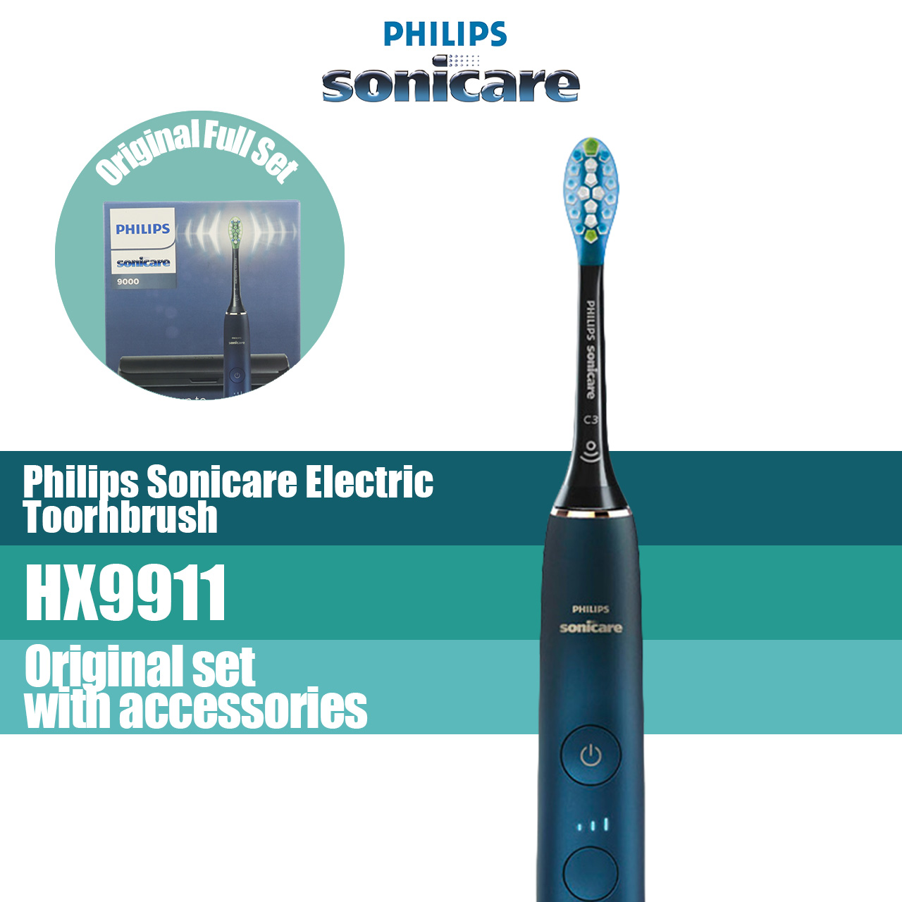 Philips Sonicare DiamondClean HX9911 electric toothbrush Adult Sonic toothbrush Black, Blue