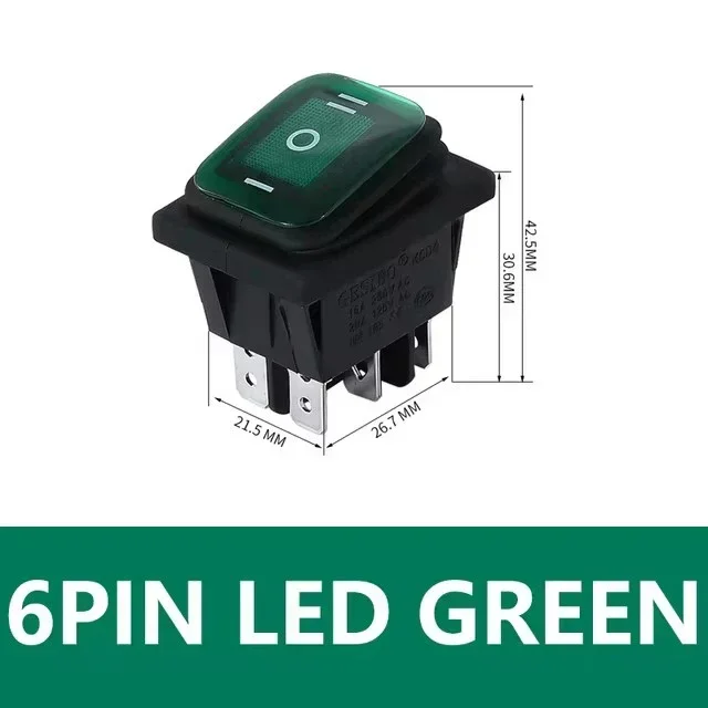 Waterproof Illuminated Rocker Switch, ON-OFF-ON, 16A, Dual Pack