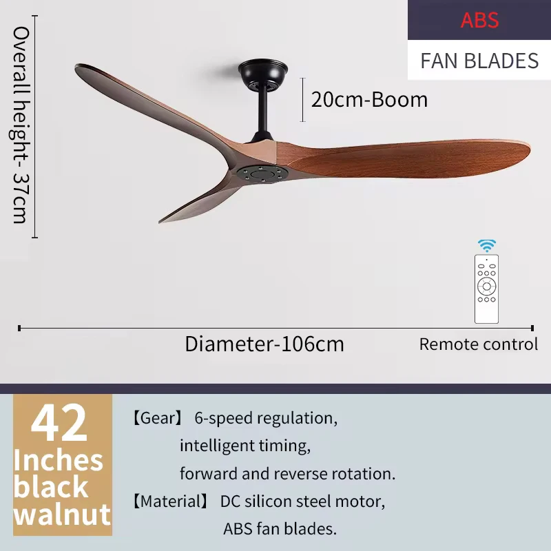 American Style Solid Wood Retro Ceiling Fan, Nordic Living Room, Dining Room, Industrial Variable Frequency 110V Electric Fan 5
