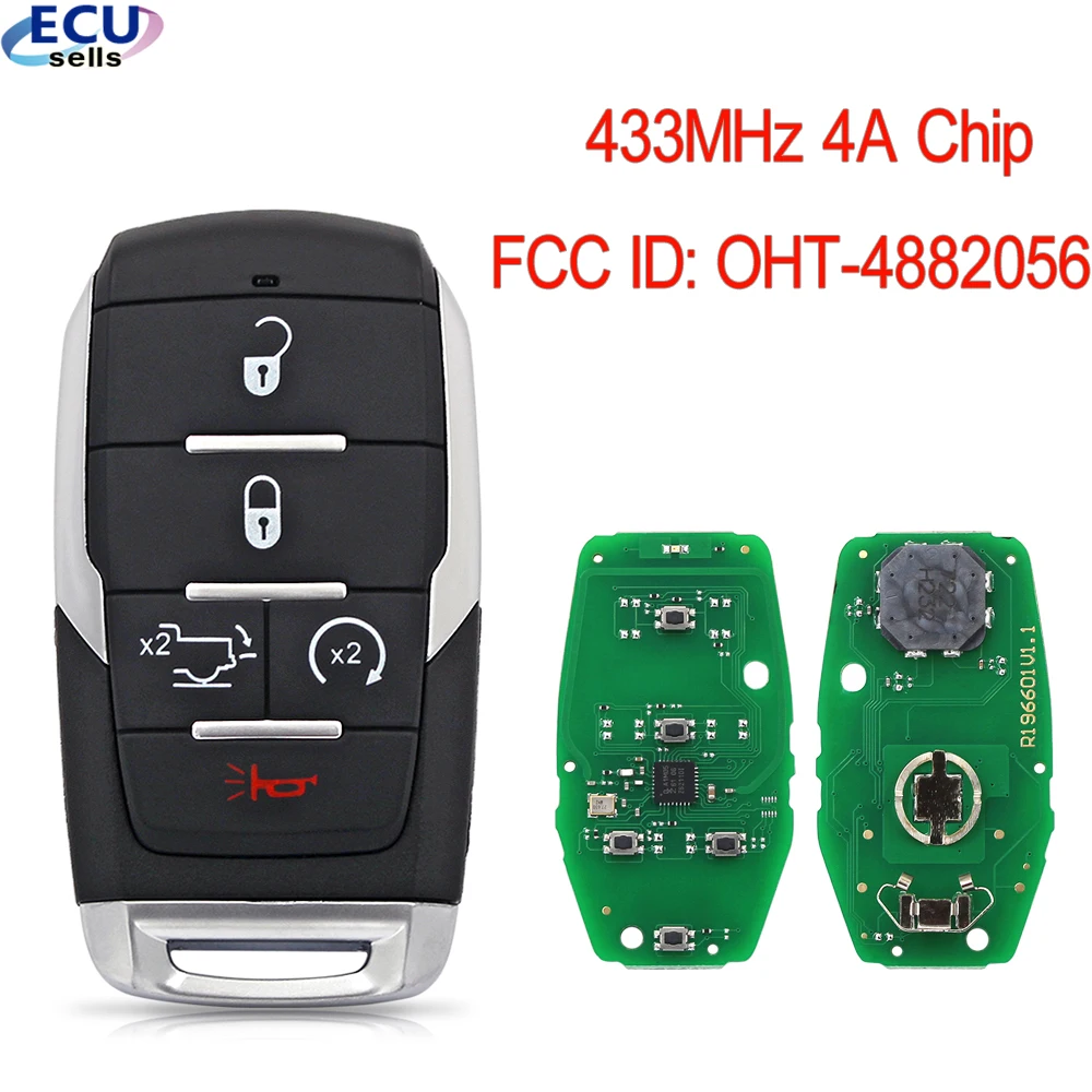 3/4/5/6 Buttons Smart Prox Remote Key with 433.92MHz 4A Chip for Dodge Ram 1500 Pickup Fob FCC ID: OHT-4882056 car remote key