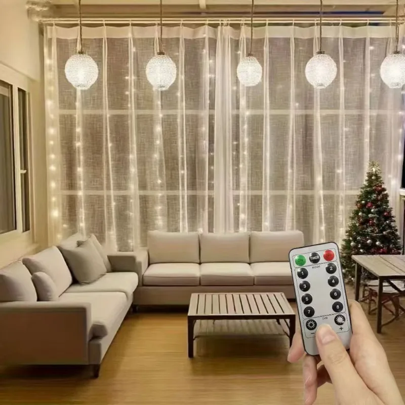 Rideau lumineux LED à distance USB, 8 Modes, pour arbre de noël, mariage, chambre à coucher, fenêtre murale, décoration de maison