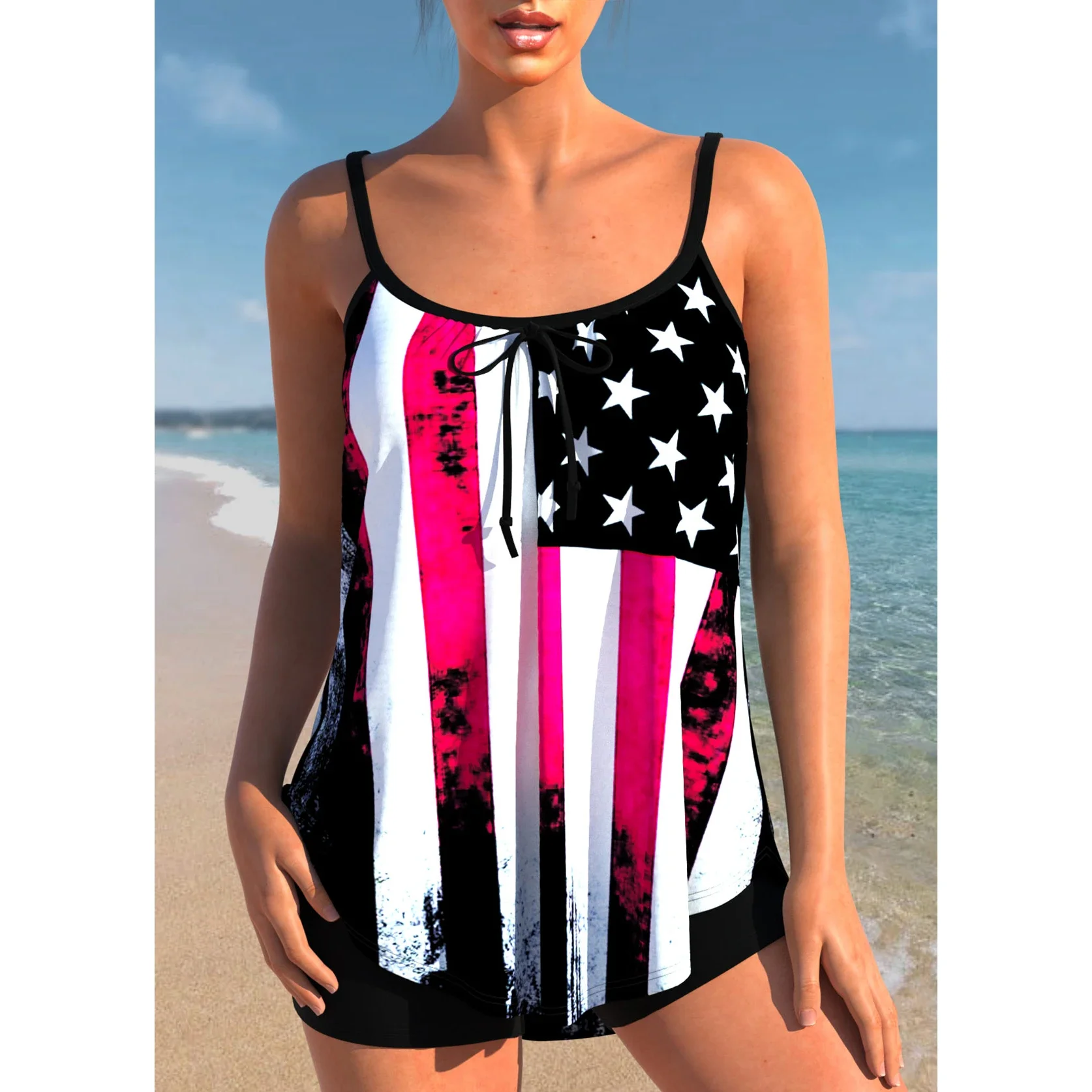 New Summer Women's Tank Top Quadrangle Pants Two Piece Swimsuit Inverted Triangle Print Sexy Holiday Beach Set S-6XL