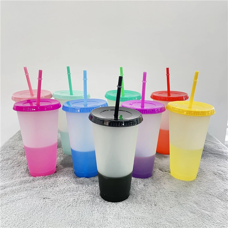 Color Changing Cups with Lids & Straws - 24 oz Cute Reusable Plastic Tumblers  Bulk