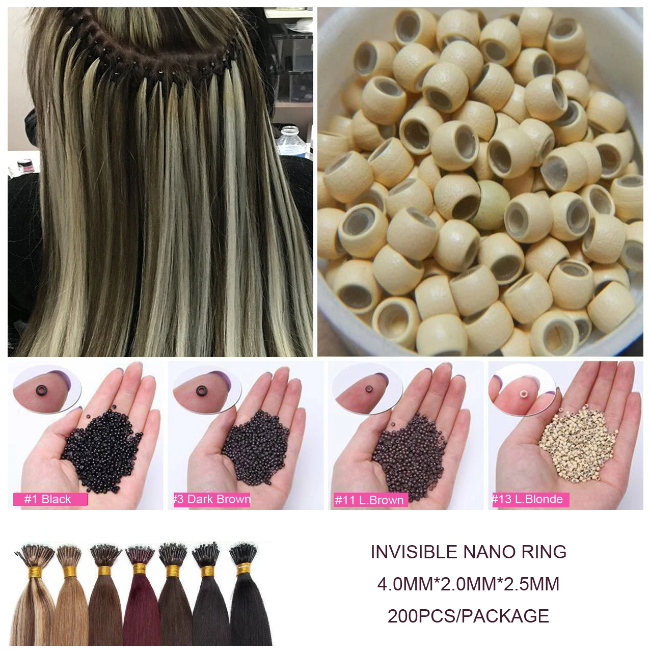 200 Micro Anneaux Silicone 3.0mm YANTAISIYU Pour Extension De Cheveux - Blond Foncé