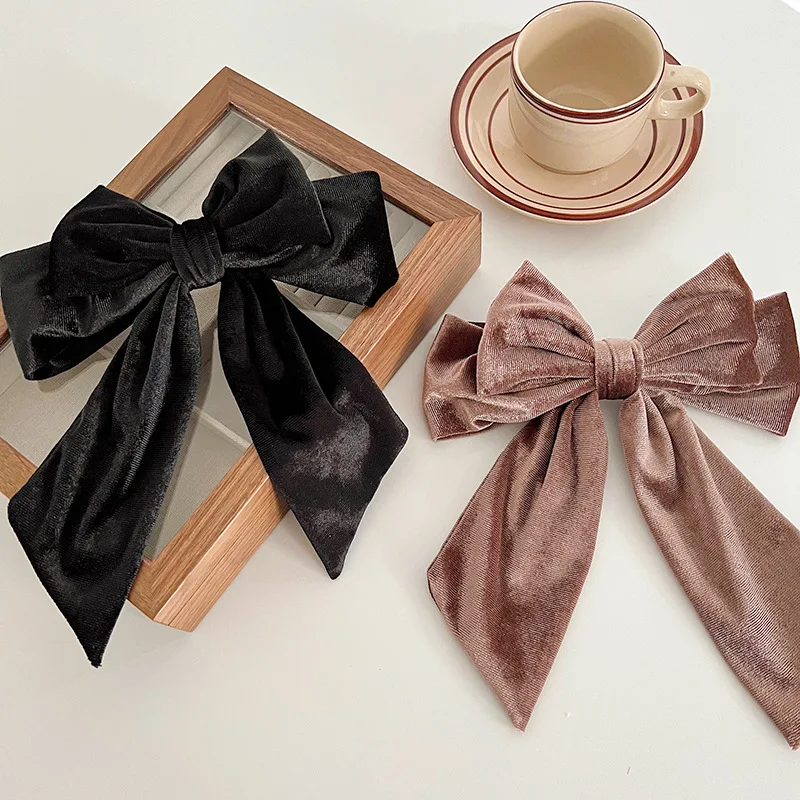 Vintage High Ponytail Bow Wool large Elastic Hair Loop French Style Headrope Sweet For Girls Headwear Hair Accessories