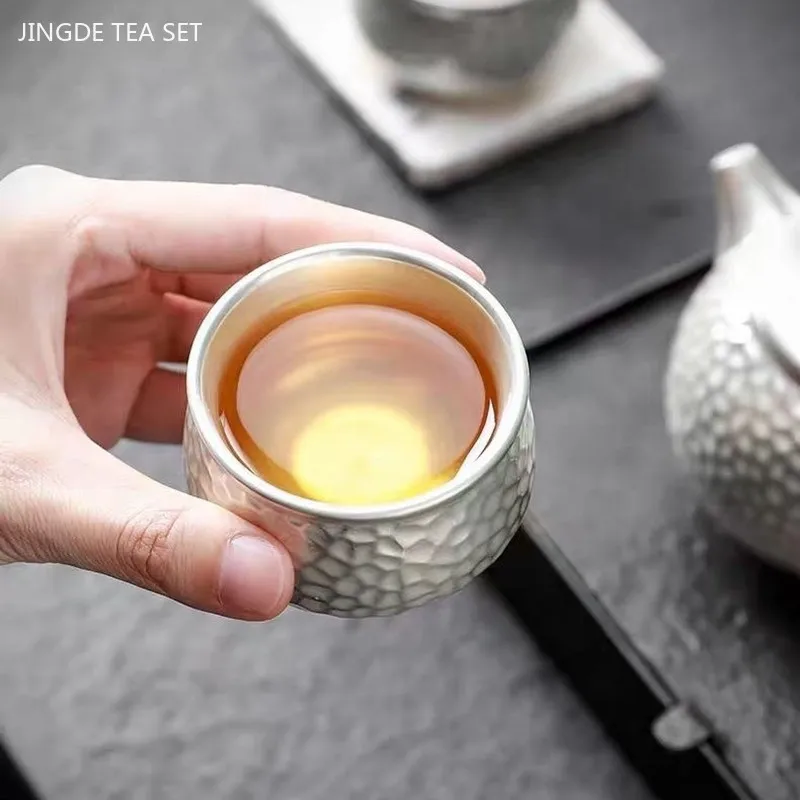 80ml High-end Silvered Ceramic Tea Cup Home Beauty Master Cup Handmade Portable Custom Small Tea Bowl High-quality Tea Set