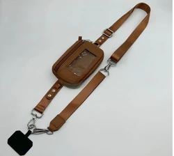 Multifunctional Adjustable Crossbody Phone Lanyard with Card & Passport Holder - Simple Nylon Design, Unisex (Brown)