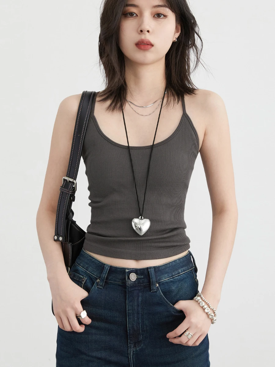 CHIC VEN Women Tanks Fashion Solid U-neck Basic Slim Vest with Chest Lady Tops Multi-color Optional Camis Summer New