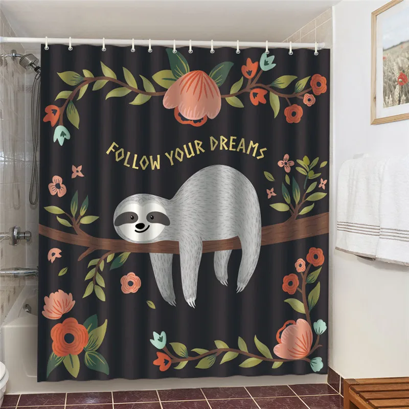 

Sloth Bath Shower Curtains Follow Your Dream Home Decorative Bathroom Curtain Waterproof and Mildew Bath Curtain Cortina De Baño