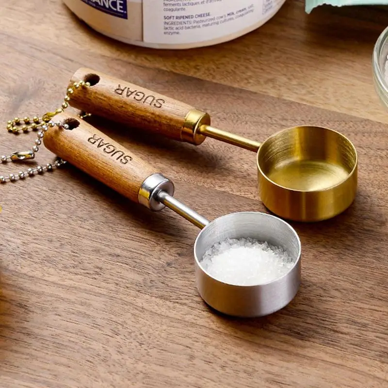 

Stainless Steel Measure Cups Wood Handle Metal Measuring Spoons Kitchen Utensils Dry And Liquid Measuring Cup For Baking