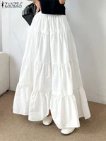 ZANZEA Women Korean Fashion Tiered Maxi Skirt Elastic Waist Casual Solid Color A-line Faldas Mujer Holiday Streetwear Long Jupes - Image 2