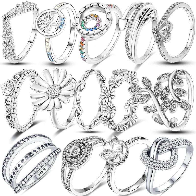Romantic 925 Sterling Silver Simple Infinity Band Ring Crown Daisy Stackable Ring for Women Wedding Jewelry Silver Gift