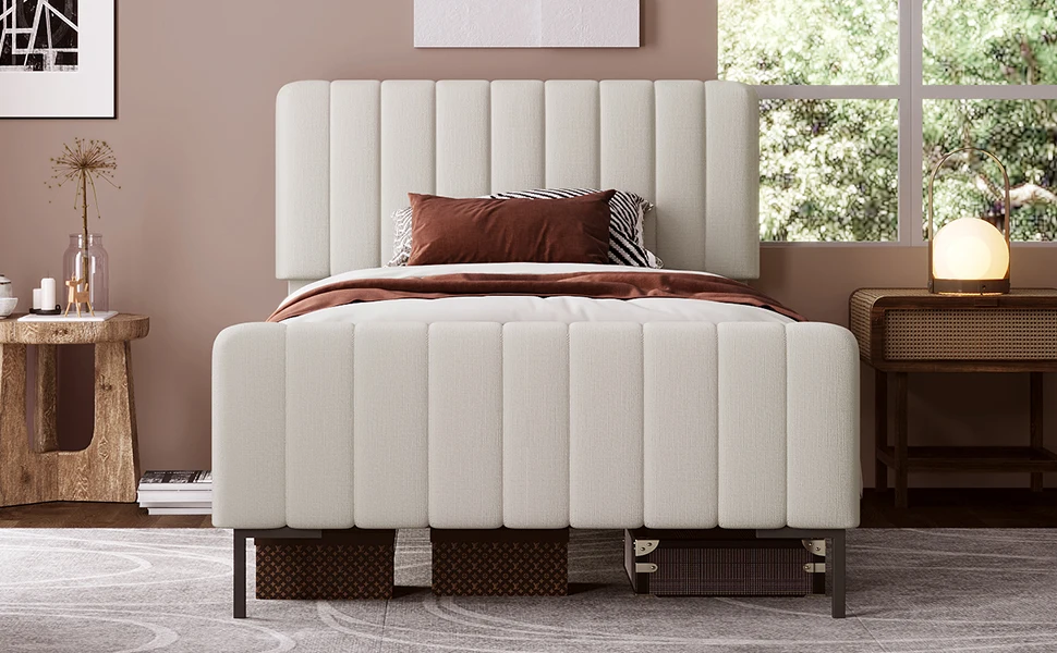 Upholstered Bed Single Bed 90X200Cm, Bed Frame With Lattice Adjustable Head, Bed Frame Youth Bed For Bedroom, Dorm, Apartment – Detail 2