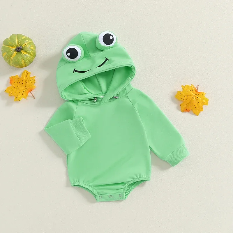 Baby Romper Long Sleeve Hooded Frog Costume Bodysuit Halloween Clothes for Girls Boys