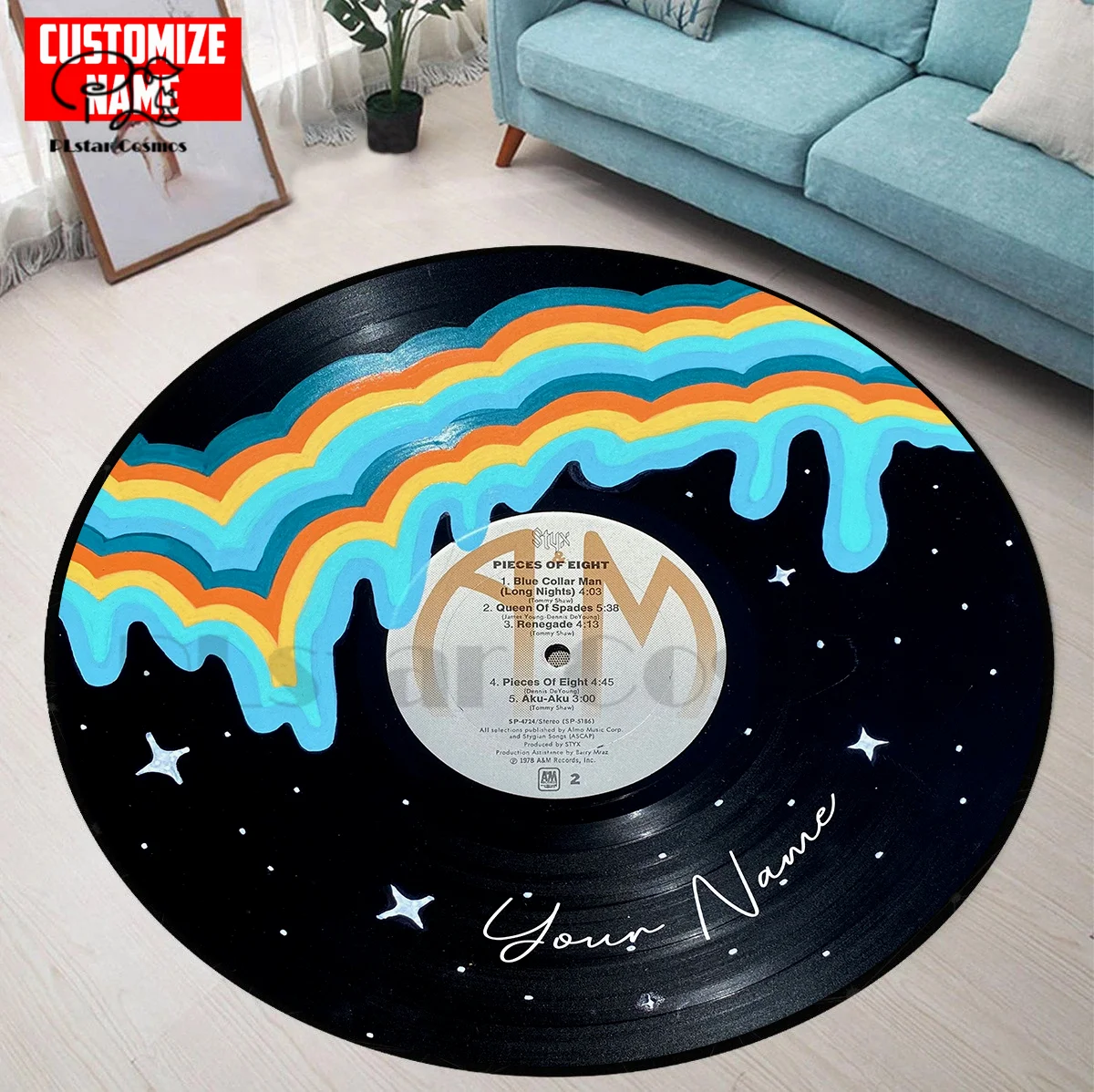Music VINYL RECORD Custom Name Circle Round Rug 3D Area Rug Non-slip Mat Floor Dining Room Living Room Soft Bedroom Carpet -1 4
