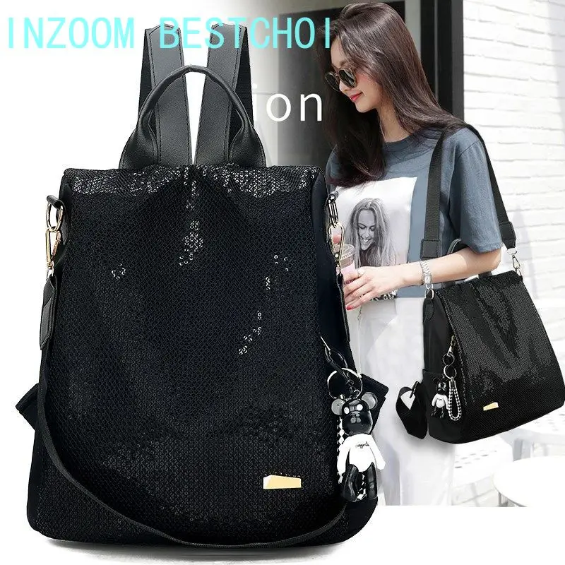 

High capacity Women Oxford cloth Backpacks High Quality Sequin grid School For Teenage Girls Ladies Bagpack Travel Shoulder Bag