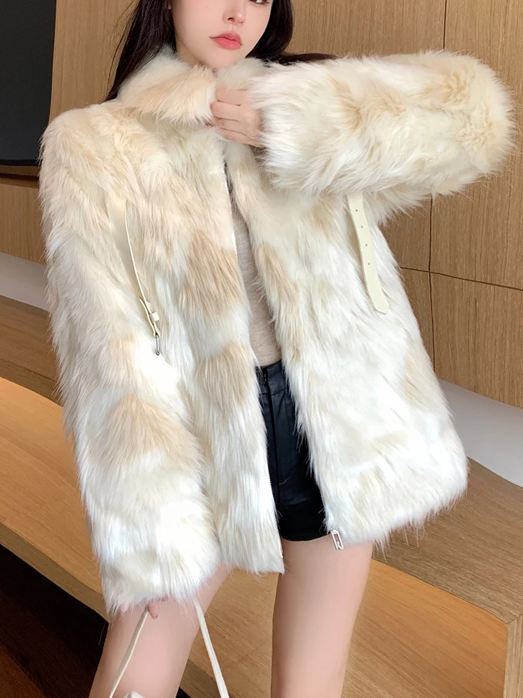 Long-Haired Imitation Fox Fur Coat Women 2024 New Autumn Winter Warm Zipper Up Jacket Coat Turn-Down Overcoat Y2K Outerwear
