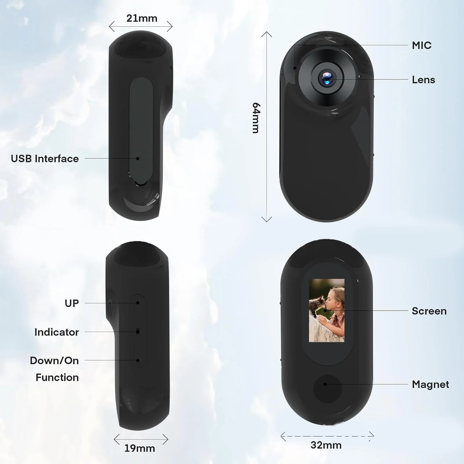 Pet Collar Camera with 0.96 Inch LCD Screen 170 Degree Wide Angle Pet Sport Action Camera for Video Records Indoor Outdoor