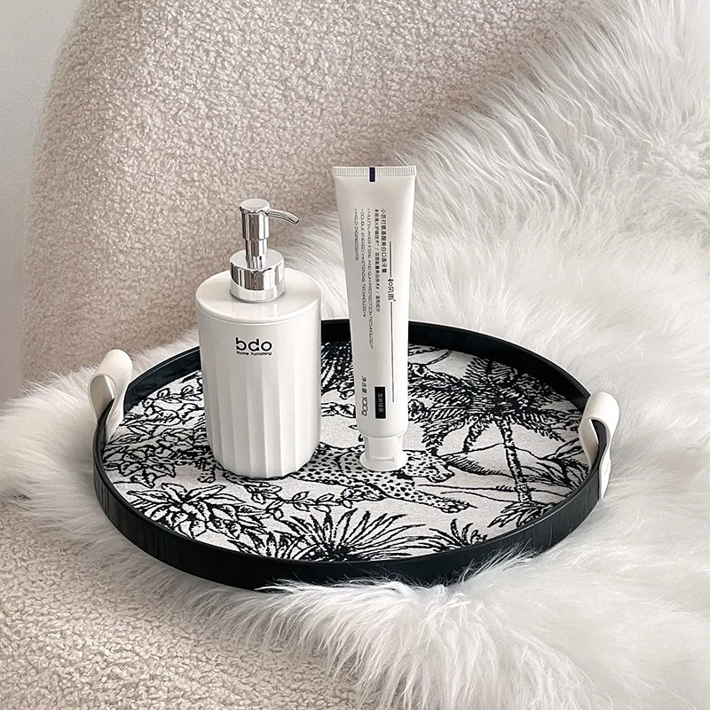 Light Luxury Round Storage Wooden Tray  Bedroom Perfume & Cosmetic Storage Trays Aroma Jewelry Display Tray Home Decoration 2