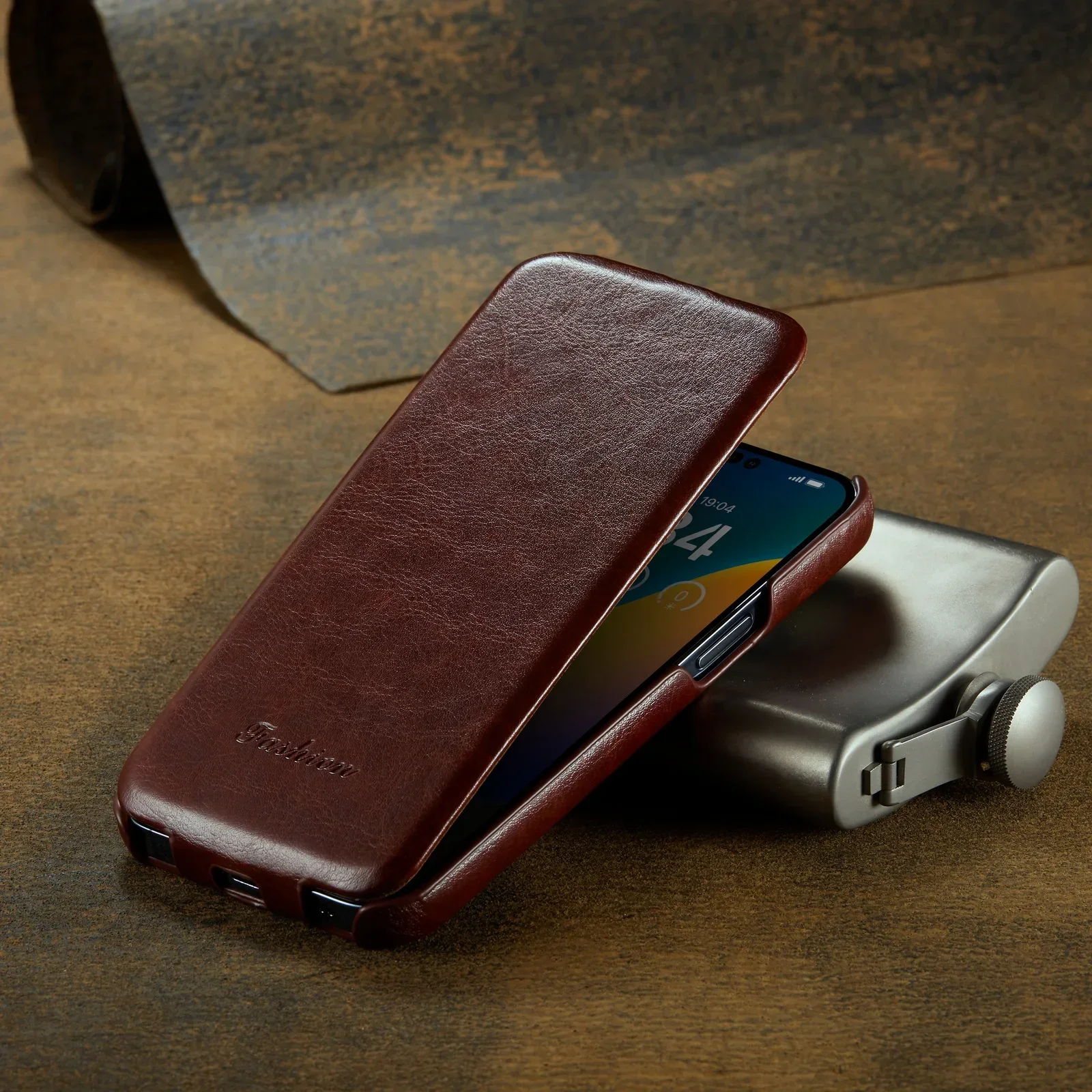 Premium Vertical Flip Genuine Leather Case with Hard PC Back Cover