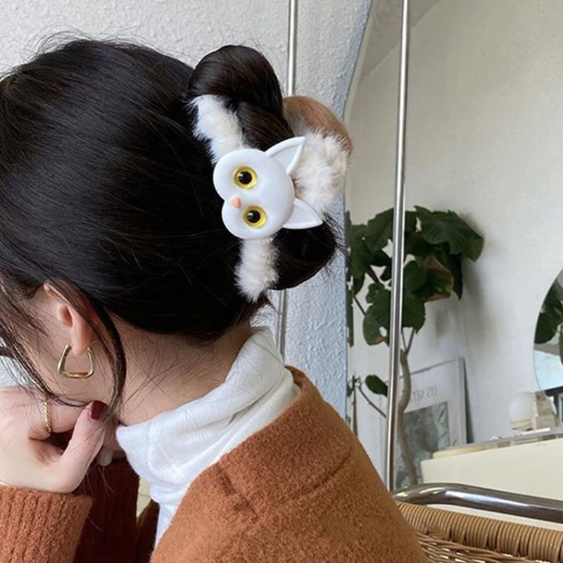 머리 클립을위한 우아한 귀여운 푹신한 여자 여자 헤어 캐치 클립 귀여운 스타일 드