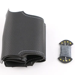 Premium Leather Braided Car Steering Wheel Cover, Custom Fit (Grey thread)