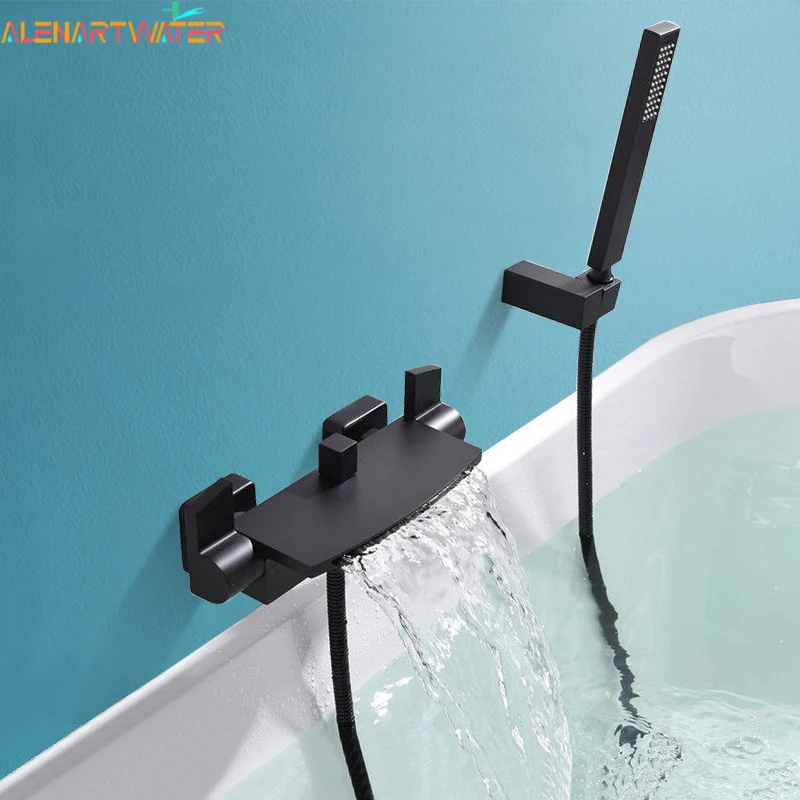All Copper Wall Mounted Bathtub Waterfall Faucet With Bathtub Shower Dual Control Cold and Hot Water Rotatable shower set bathtub faucet shower faucet