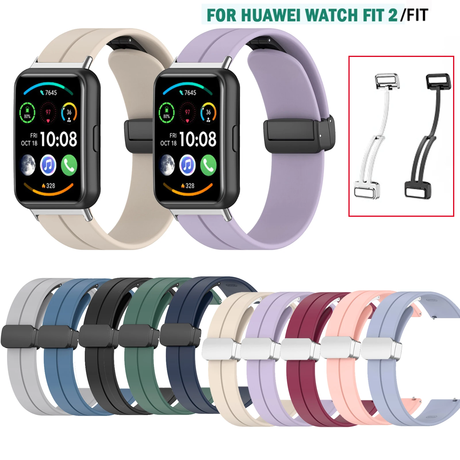 

Silicone Magnetic Buckle Strap For Huawei Watch Fit New SE 2 Fit2 Soft Candy Color Watch Band Sports Bracelet Loop
