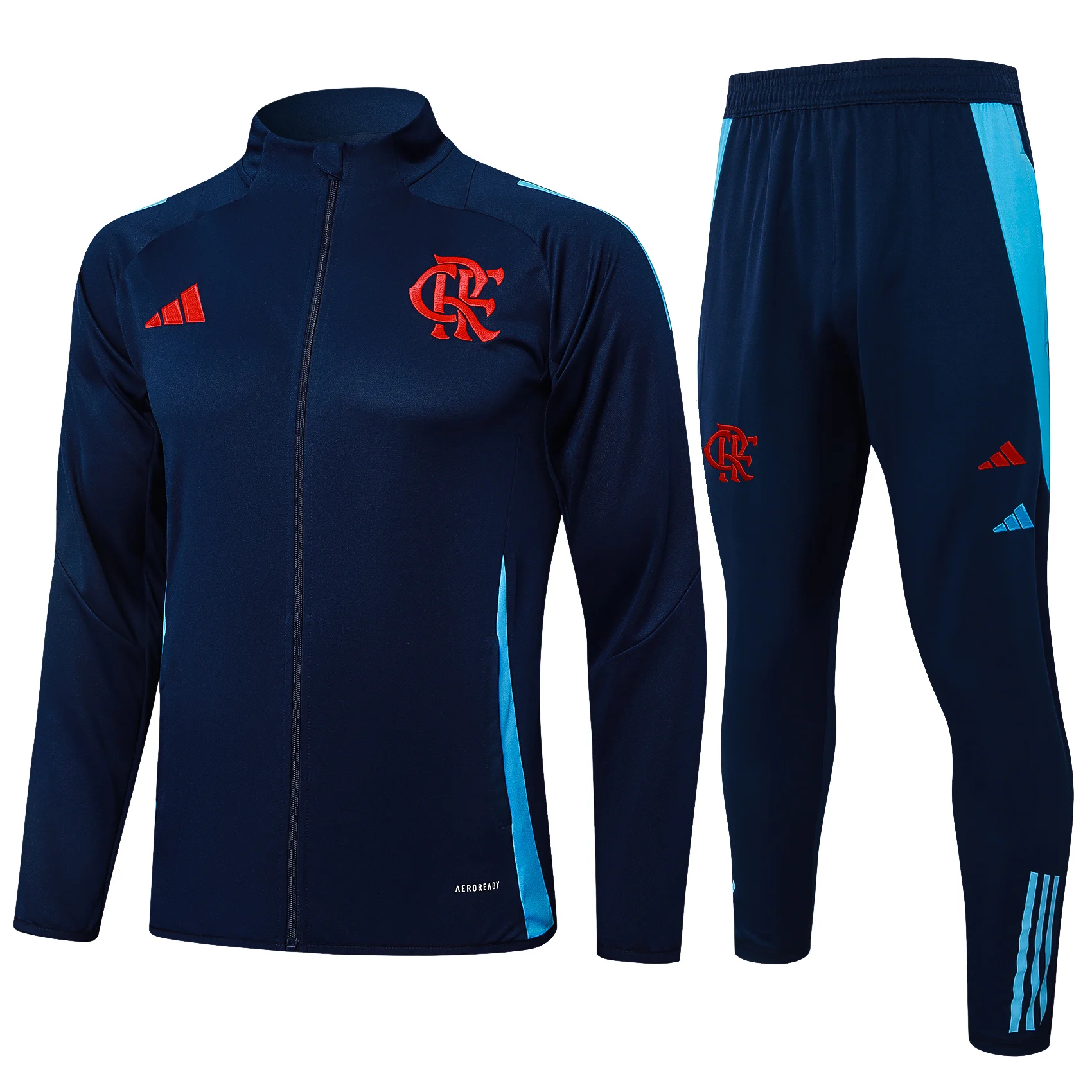 Adidas Soccer Jerseys Men Professional Full-sleeved Solid-color Adult Zippered Sportswear Football Training Suit Set Blue