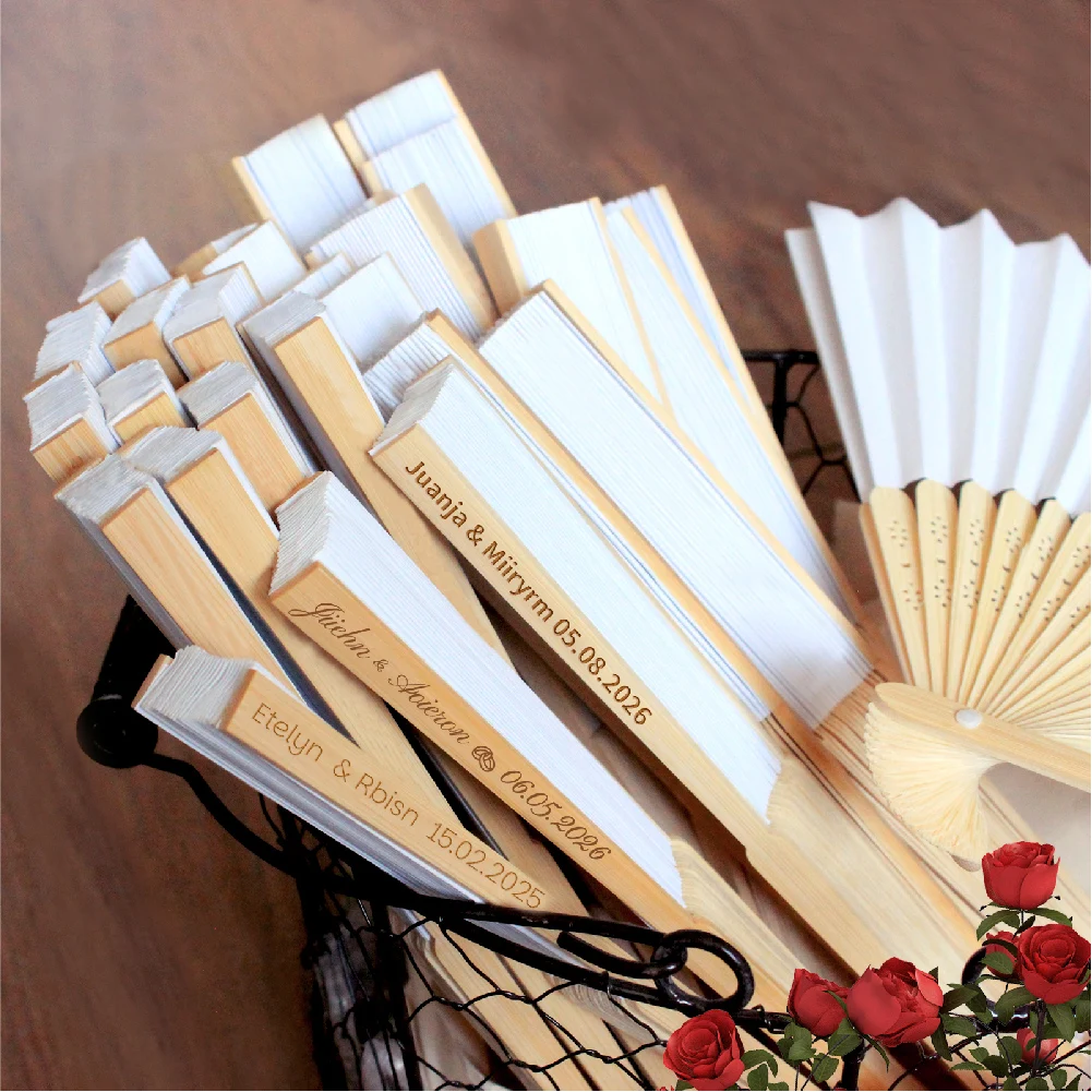 Folding Hand Fans 20 30 40 50 Personalized Carved Paper Fans for Bridal Showers Beaches Weddings