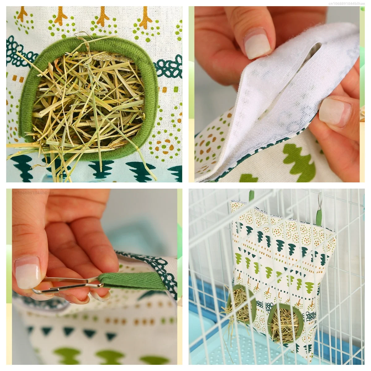 Pet Food Rabbit Hay Feeder 2/3 Holes Hanging Hay Bag for Bunny Guinea Pigs Small Animal Cage Accessories