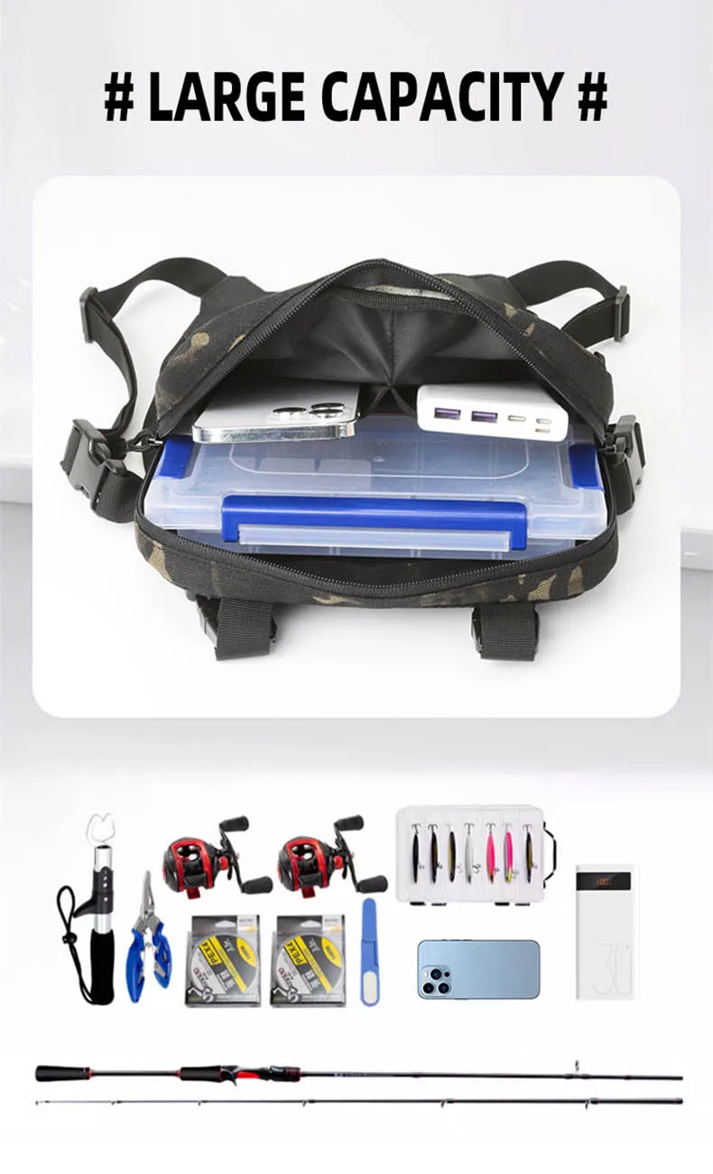 Description Picture 6 of itemTactical Chest Bag Backpack EDC Front Rig Pouch Vest Outdoor Camping Cycling Hiking Hunting Climbing Fishing Lure Fanny Pack