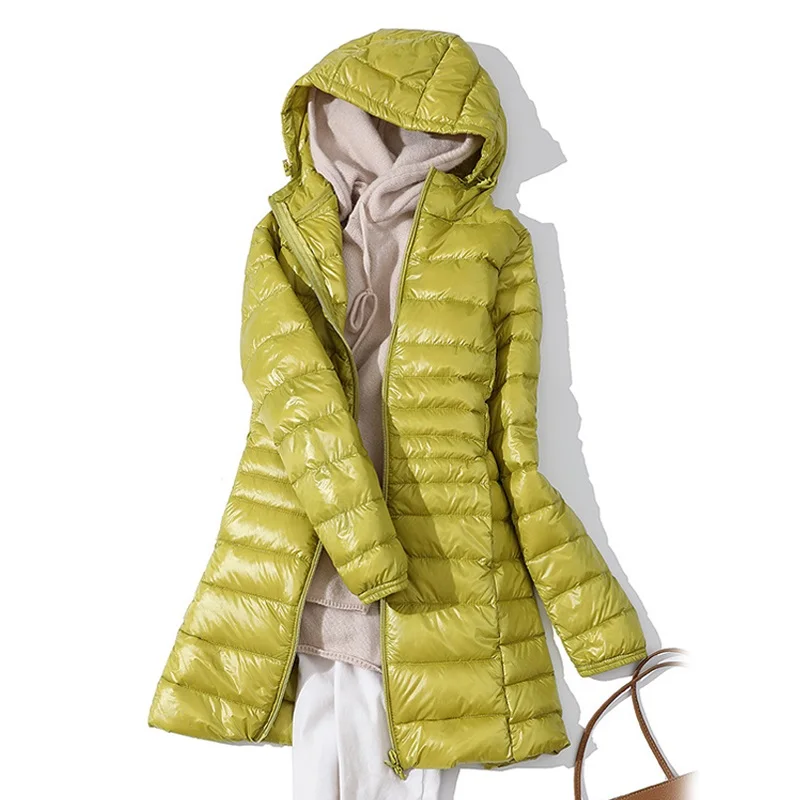 Autumn Winter Warm Puffer Jackets Ultralight Thin Long White Duck Down Jacket Portable Hooded Coat Female Slim Puffer Outwears