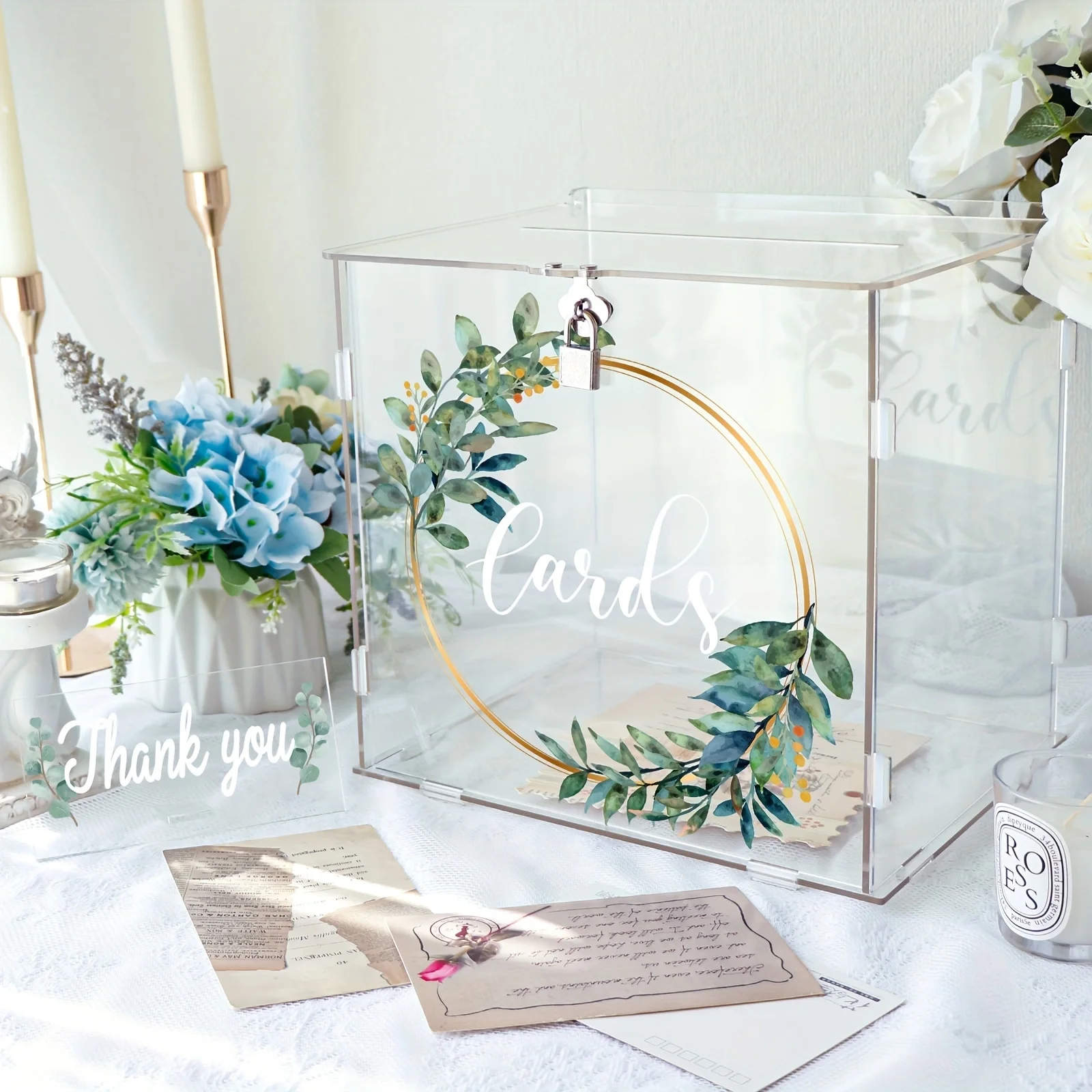 Acrylic Wedding Card Box with Lock, Acrylic Gift Card Box for Wedding, Wedding Money Envelope Box, Suitable for