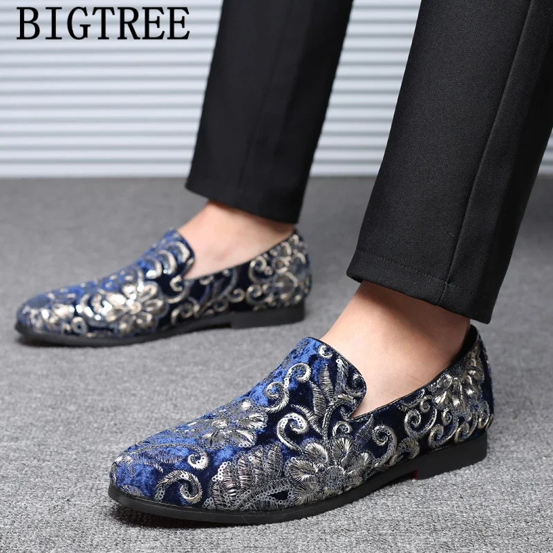Formal Shoes Men Dress Loafers Glitter Coiffeur Italian Shoes Men Wedding Elegant Erkek Ayakkabi Buty