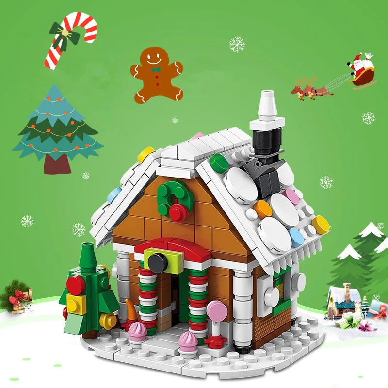 6 In 1 Creative Christmas Series Building Blocks Set Kawaii Reindeer Winter Village Mini House Model DIY Bricks Toys For Kids