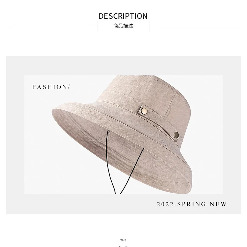 Sommerlicher UV-Schutz-Sonnenhut mit großer Krempe für Damen und Herren – Modischer, einfarbiger Sonnenschutz-Bucket Hat für Reisen und Shopping – Großhandel im Trend – Detail 1