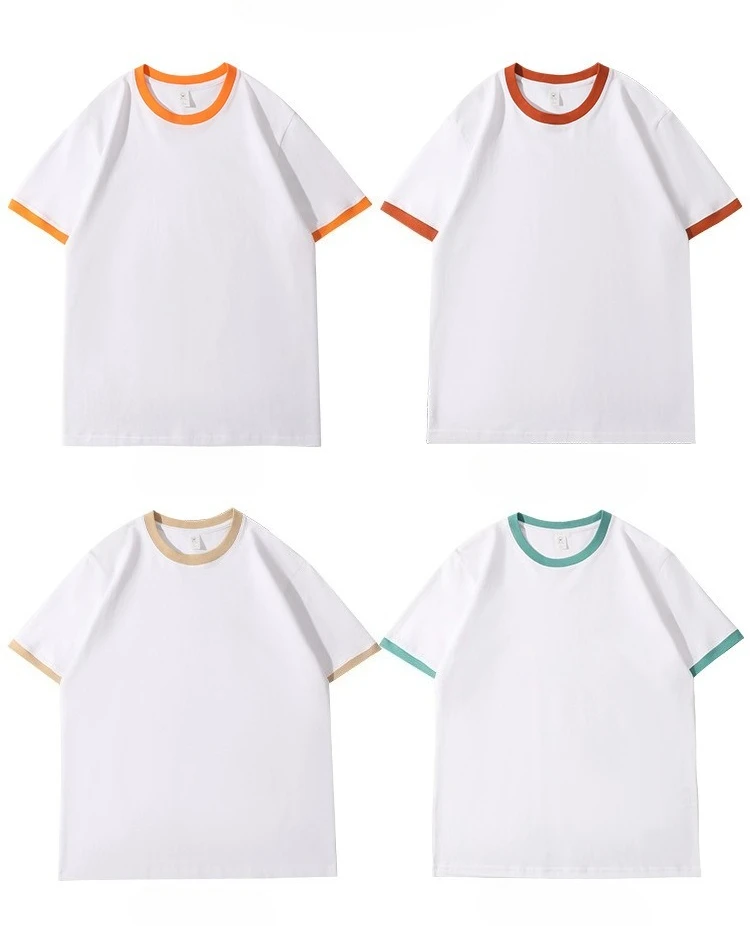 210G Heavy Cotton Men's T-shirt Edge-bumping O-Neck Short-sleeved Man T shirt Contrasting Color Splicing Men T-shirt Tops Tees