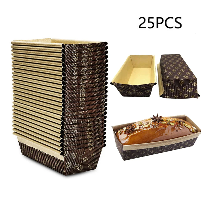 5/25Pcs Paper Cake Trays Loaf Bread Pan Brown Rectangle Brownie Toast Boxes Cake Cups Baking Inserts