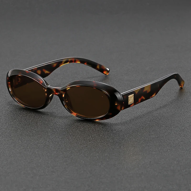 Premium Clear Acetate Oval Sunglasses Sleek Black Lenses, Elegant Gold Brand