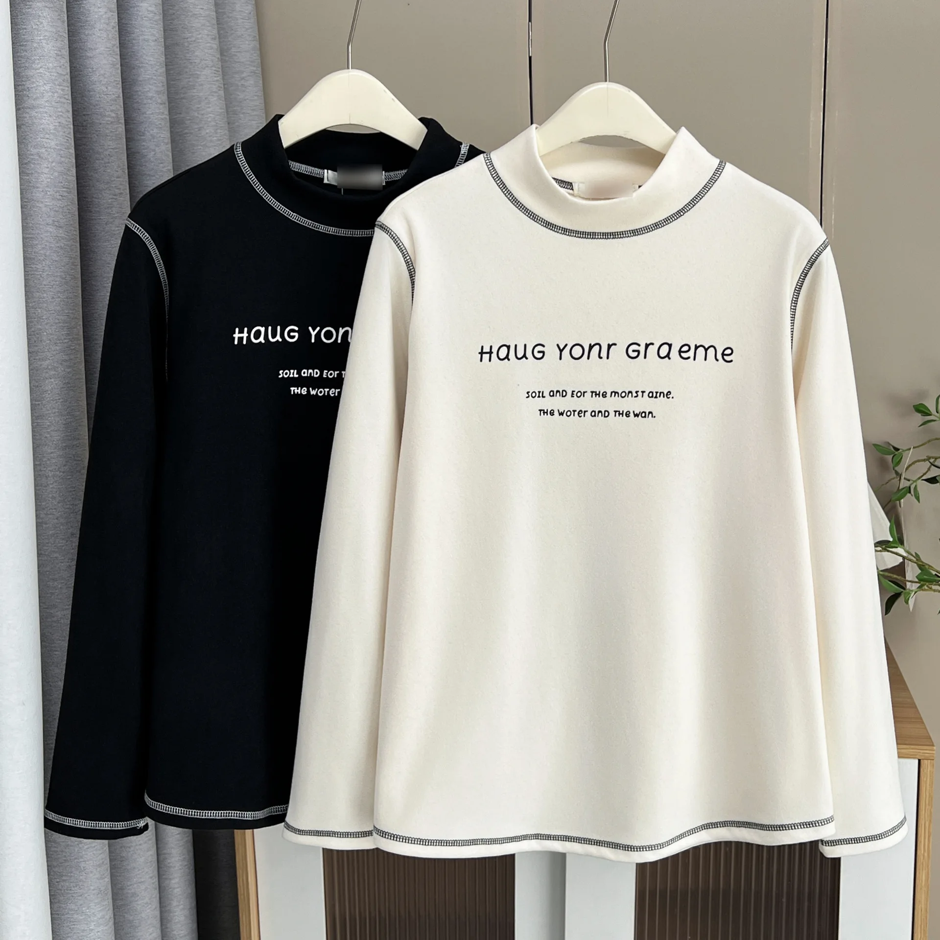 XXXXL Fashion Plus Size Women's T-Shirt New Warm De Velvet Printing Bright Line Inner Tops For Autumn And Winter 2571