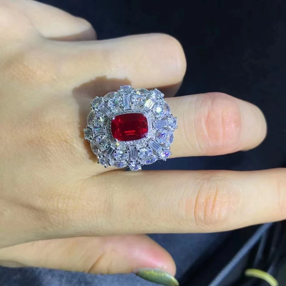 WUIHA 9K Solid White Gold 3EX Cushion Cut 2.3CT GRC Ruby High Carbon Diamond Wedding Gemstone Ring for Women Gift Drop Shipping