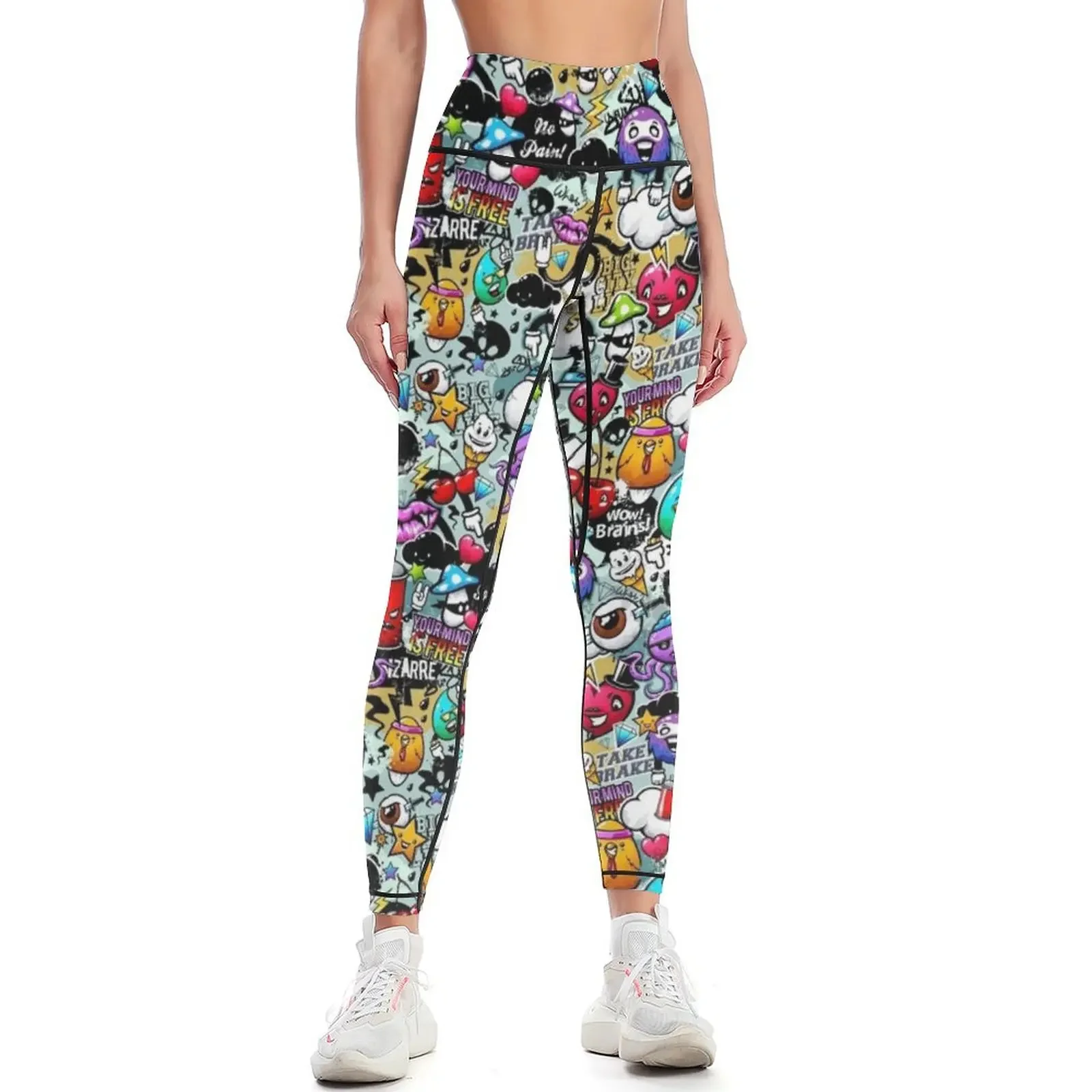Pop Art Graffiti Funny Comics Faces Leggings sport pants Tight fitting woman Sports pants woman Womens Leggings