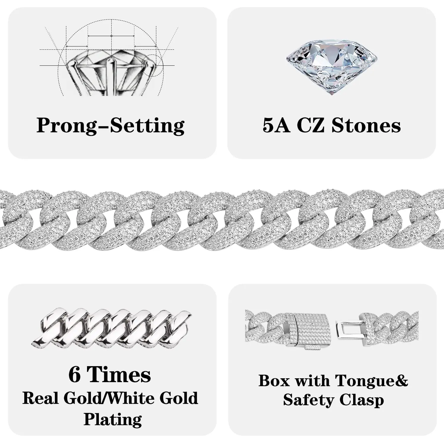 15/18MM Width Iced Bubble Cuban Link Chain Hip Hop Bling Full Zircon Luxury Cuban Necklace Jewelry Gifts for Men Women