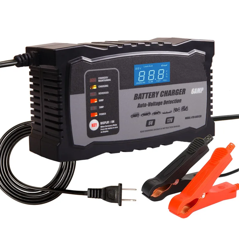 

Car Battery Charger 6V/12V 2A/6A 7-Stage Automatic Charging For Lithium LiFePO4 AGM GEL Lead-Acid Battery Repair Charger