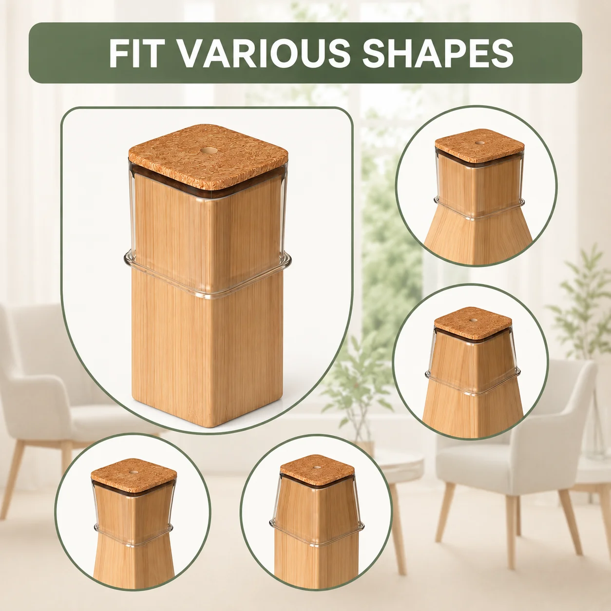 Clear Silicone Felt Floor Protectors – Square Chair Leg Caps (24-Pack) for Scratch-Free Hardwood Floors