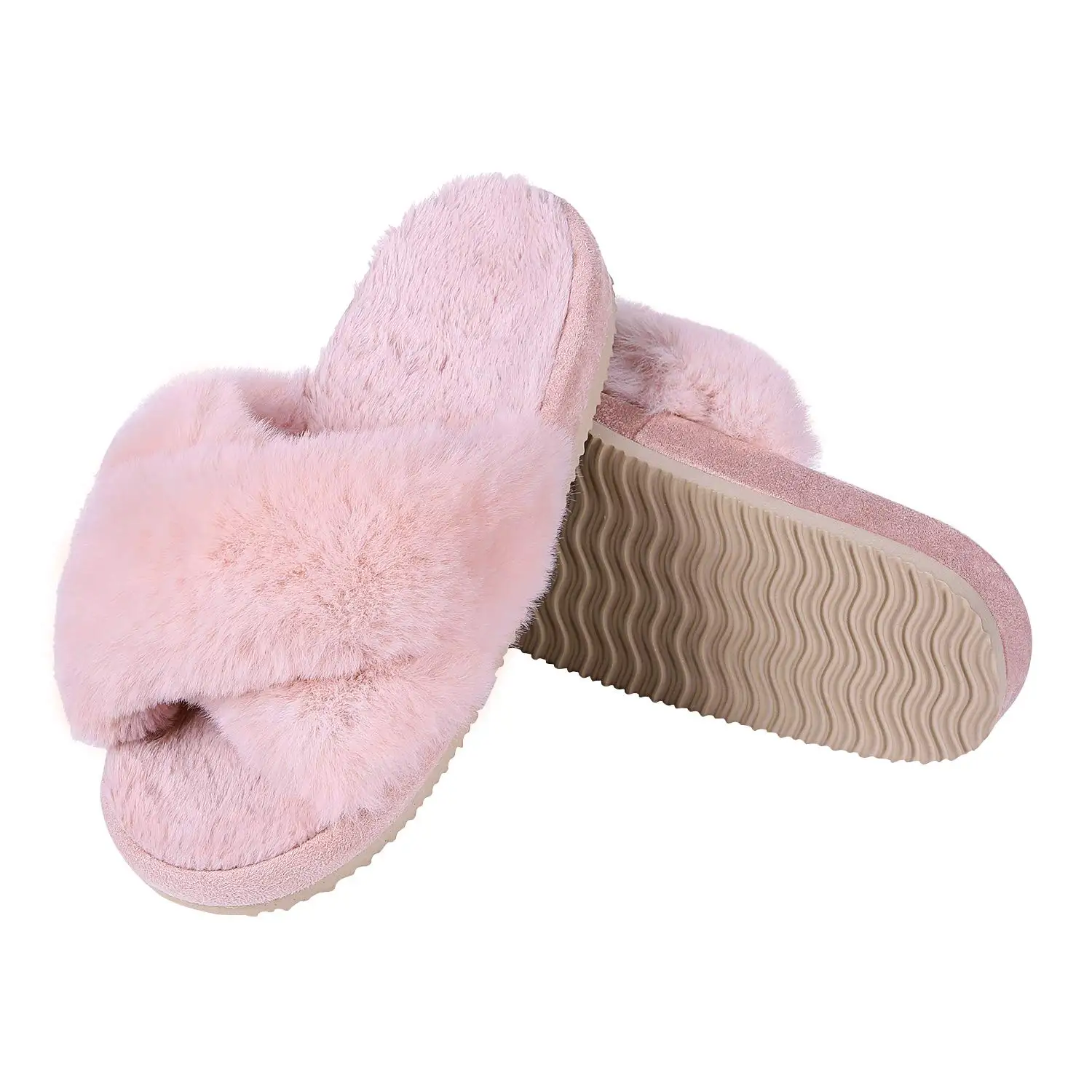 Shevalues Winter-Fuzzy-Hausschuhe für Damen, flauschige, rutschfeste Rutschen, warme Fell-Baumwoll-Rutschen, dicke Sohle, Kreuzband-Damen-Hausschuhe – Detail 28