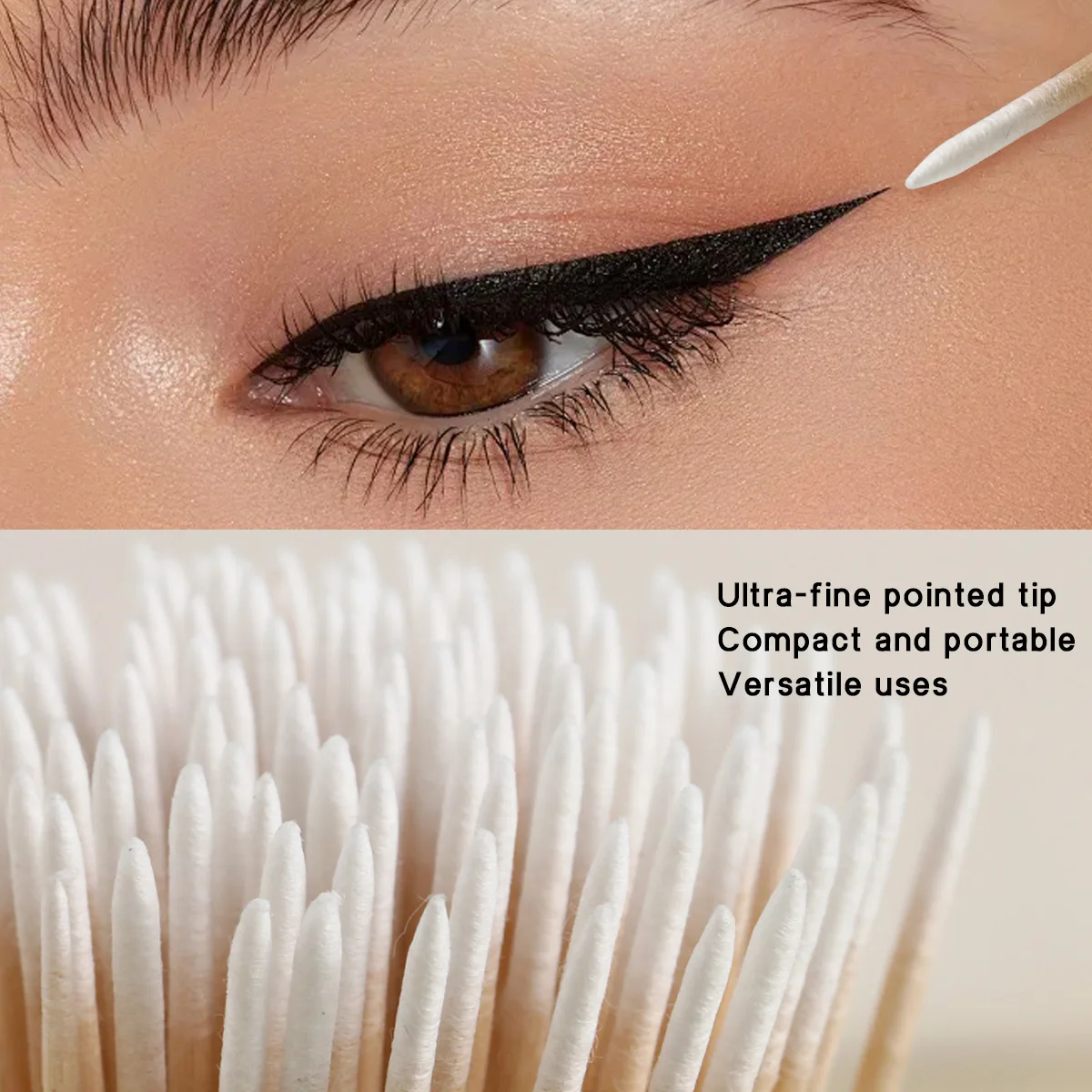 Double Ended Medical Cotton Swab with Wooden Base and Fine Tip Micro Brush for Nose and Ear Cleaning and Makeup Application